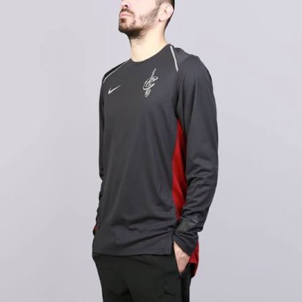 Nike Men's Charcoal and Crimson Long Sleeve Tee
